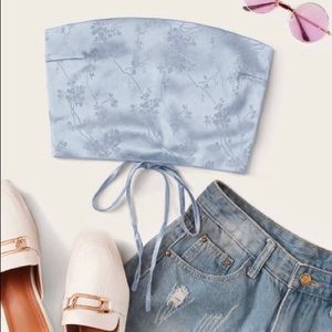 ROMWE Baby Blue Lace-up Jacquard Silk Tube Top